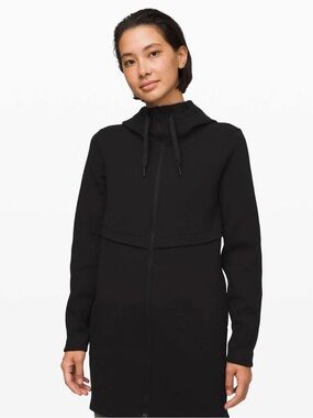 Lululemon Long Horizons Black Longline Hooded Zip Jacket Coat Sweater Sz 6 EUC